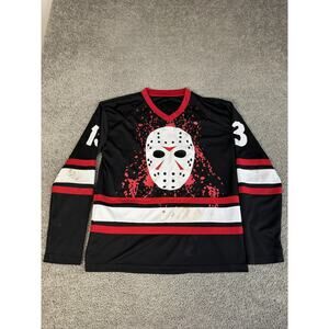 Friday The 13th Shirt Mens L Black Jason Voorhees 13 Hockey Jersey Long Sleeve